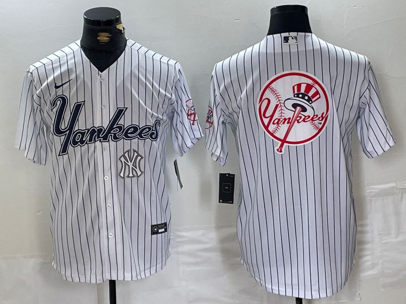 Men New York Yankees Blank White stripe Three generations joint names Nike 2024 MLB Jersey style 17->new york yankees->MLB Jersey